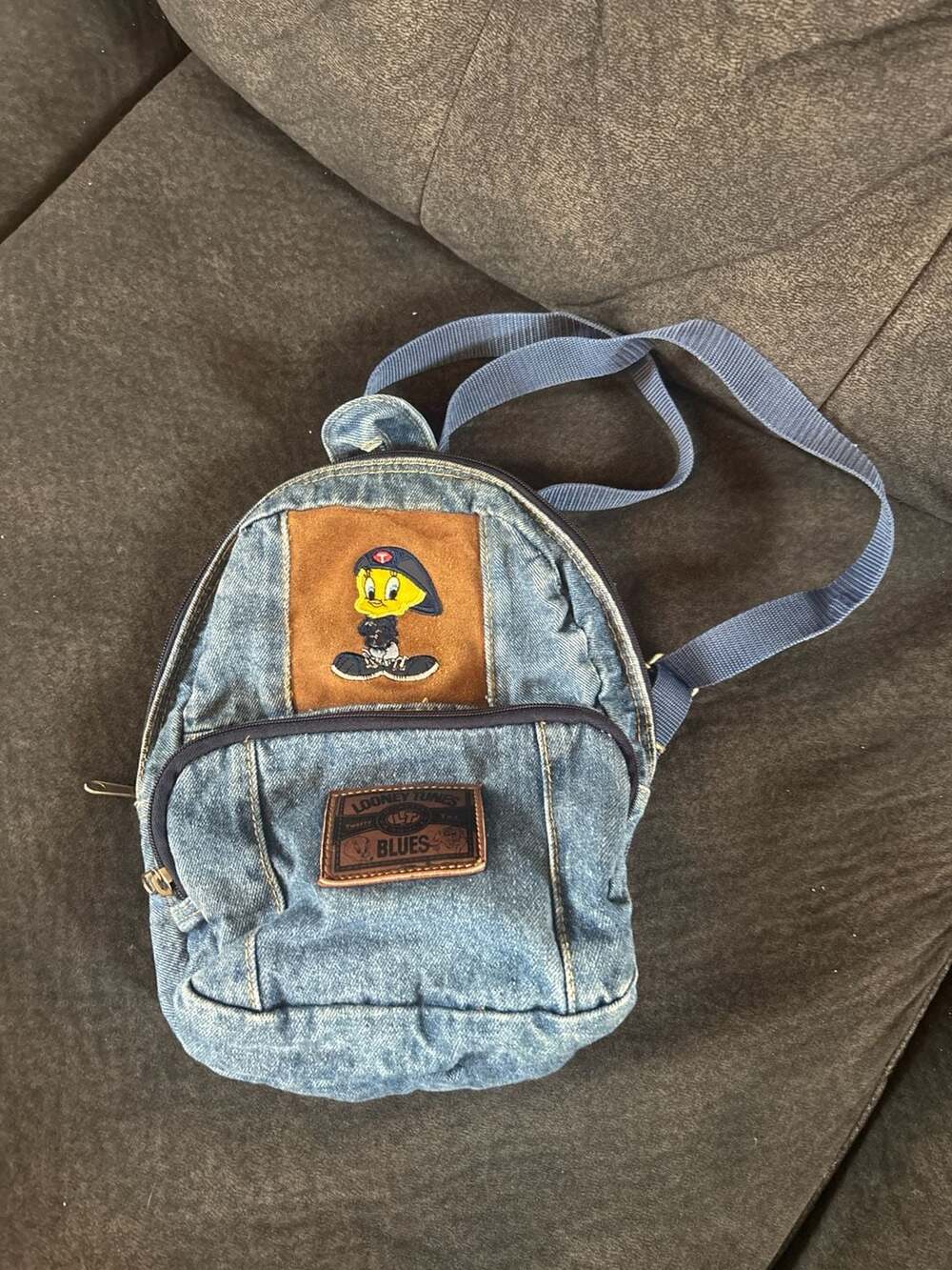 Vintage 2000 Looney Tunes Blues Tweety Bird Mini Denim Backpack